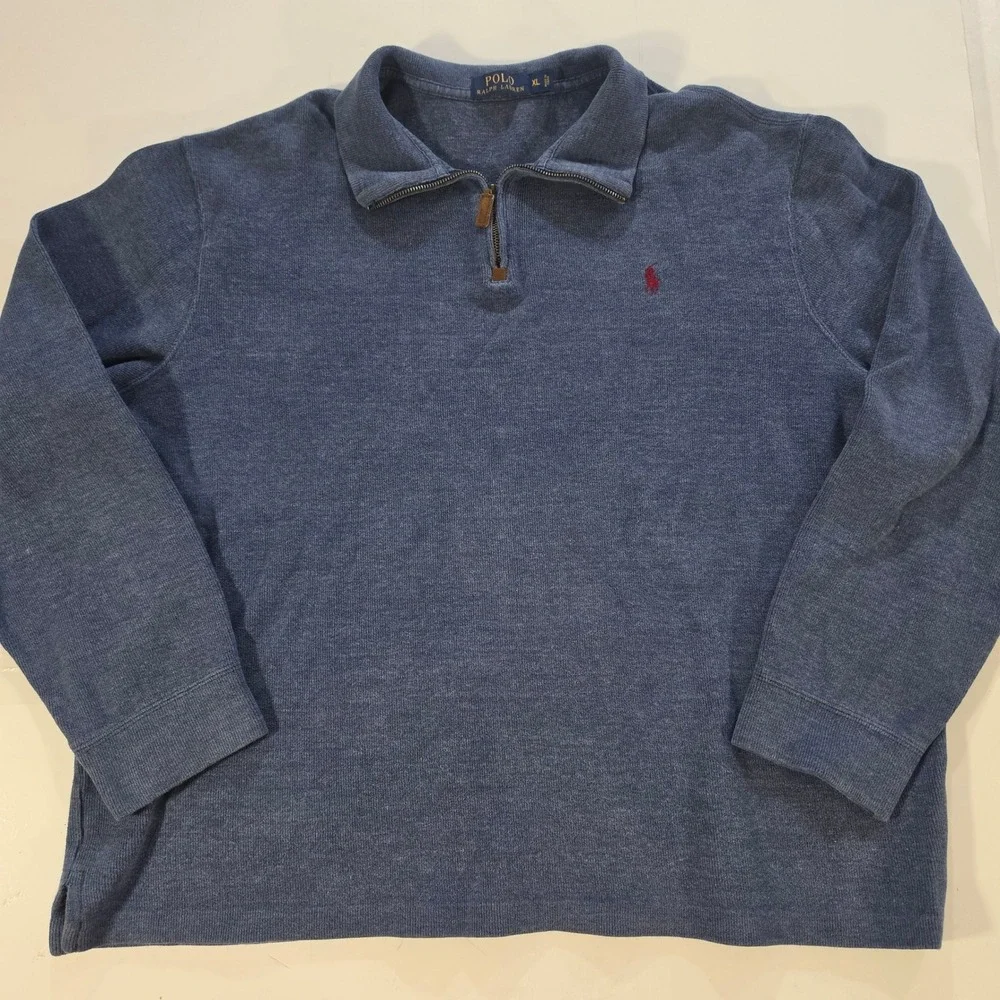 Polo Ralph Lauren Mens XL Blue Heathered Quarter Zip Pullover Sweater Pony Logo